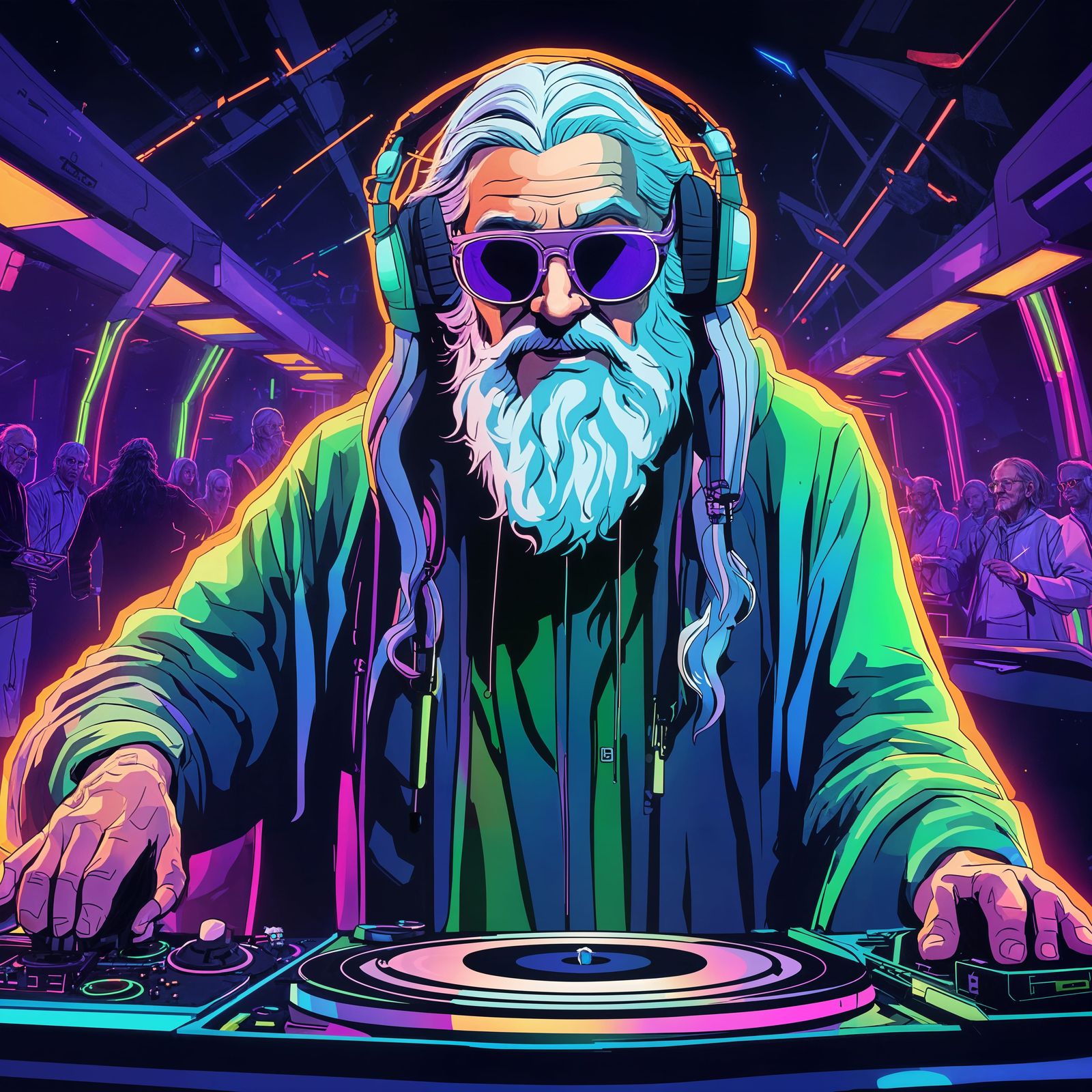 Gandalf DJing at a Club with Sunglasses