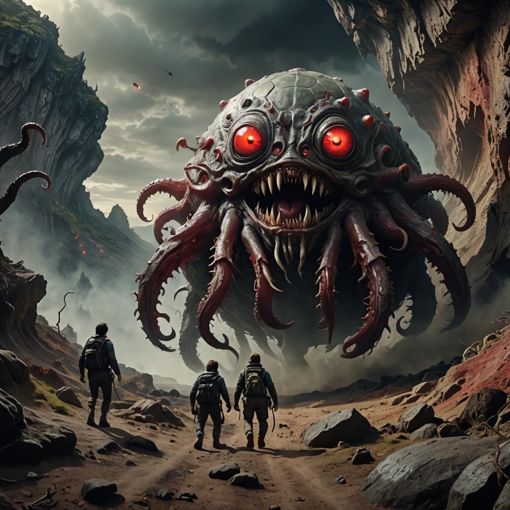 Surreal Sci-Fi Horror: Ancient Beast Emerges from Cave