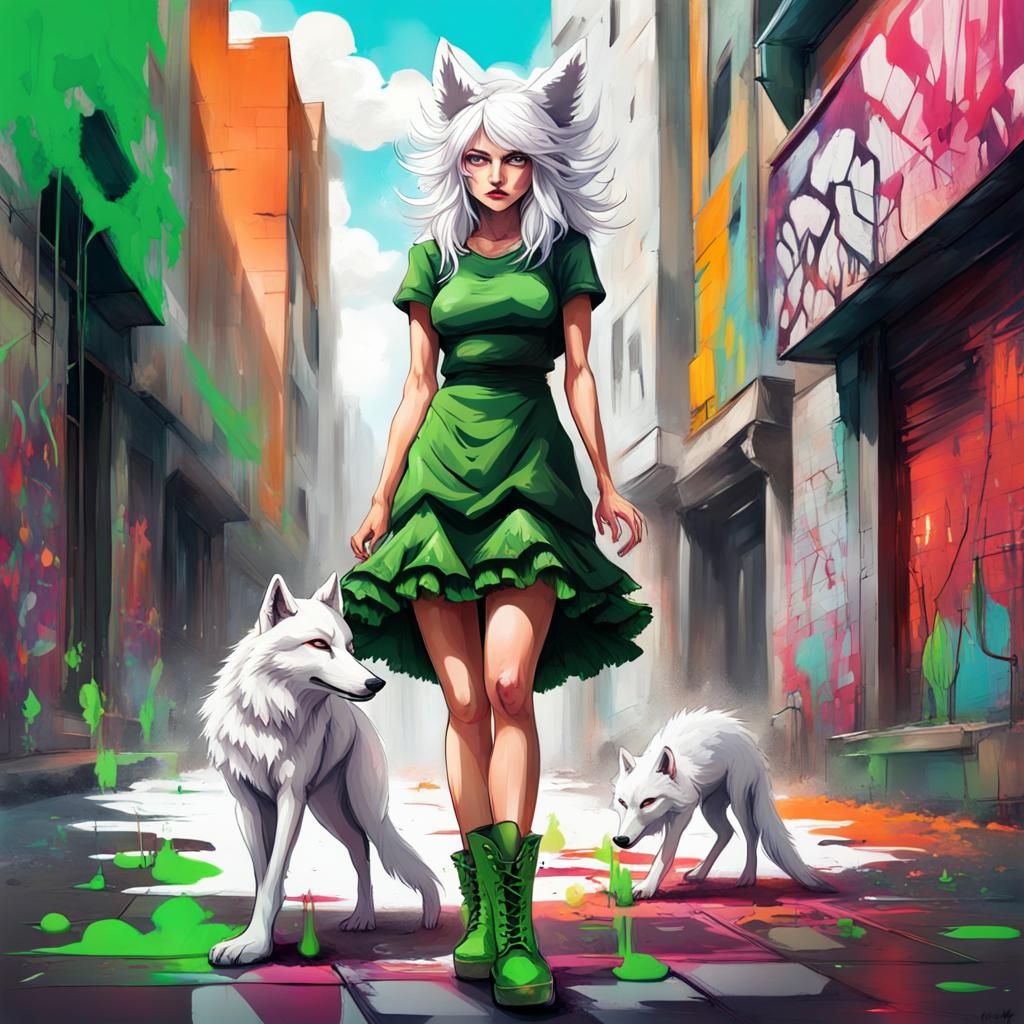 Mysterious Woman Enchants with Frilly Dress and Wolf Ears in...