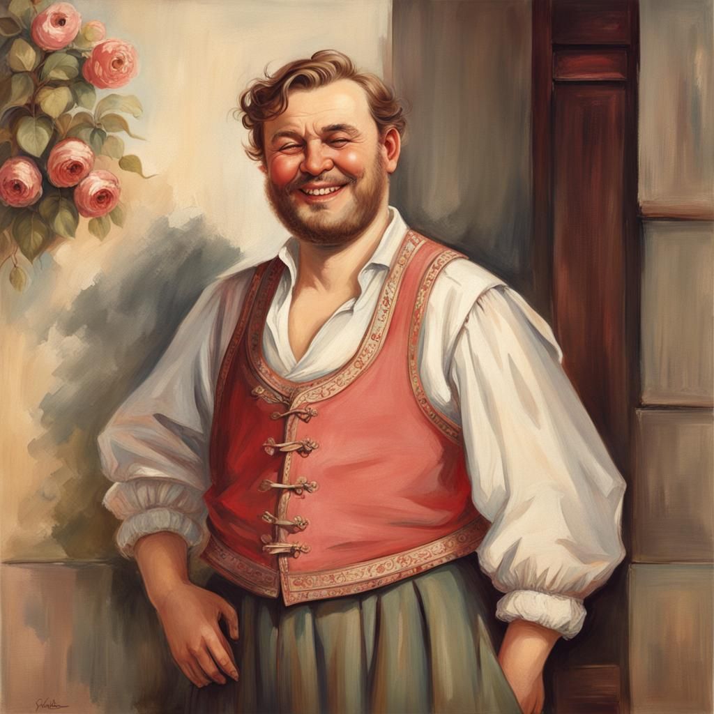 Jovial European Folk Figure Smiles Serenely