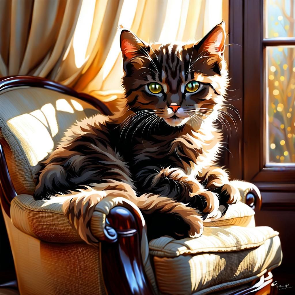 Cute French Cottage Kitty Asleep in Warm Sunlight