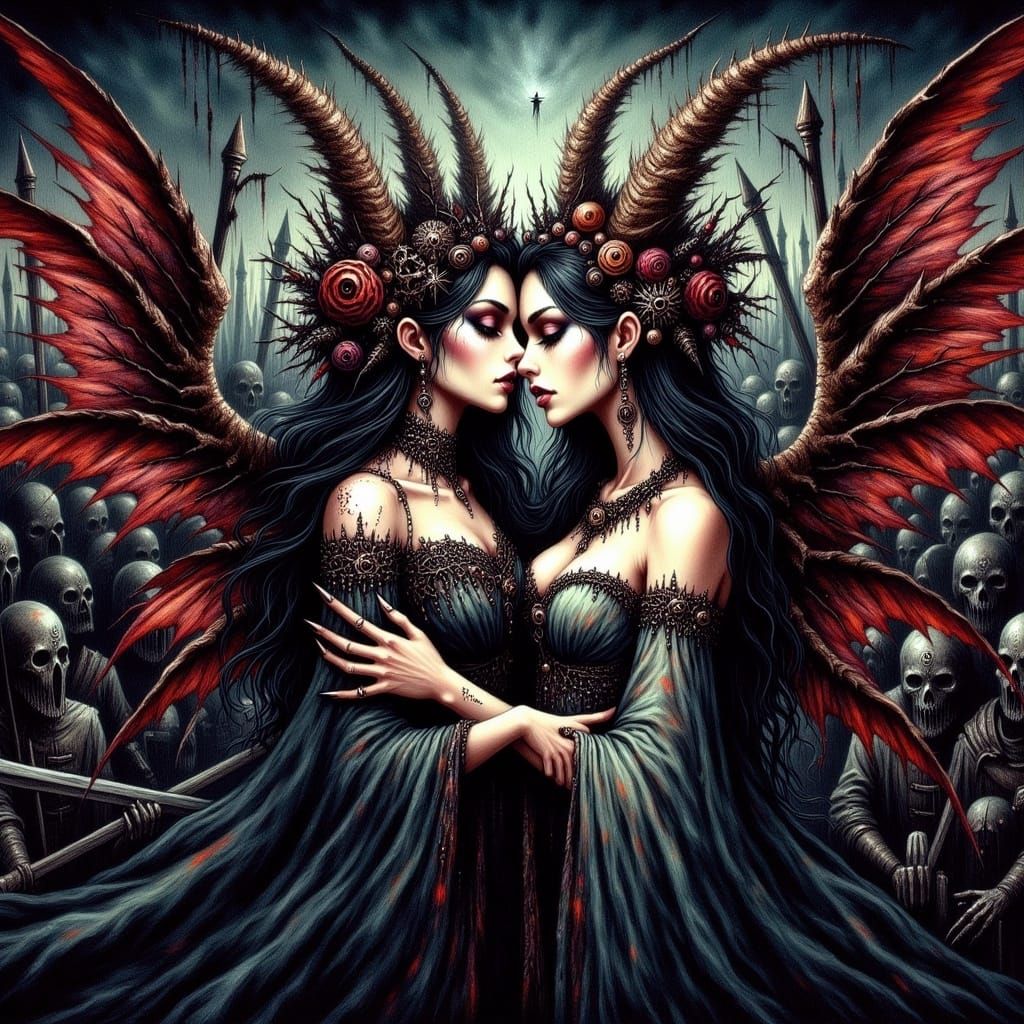 Dark Fantasy Fairy Lovers in Secret Embrace