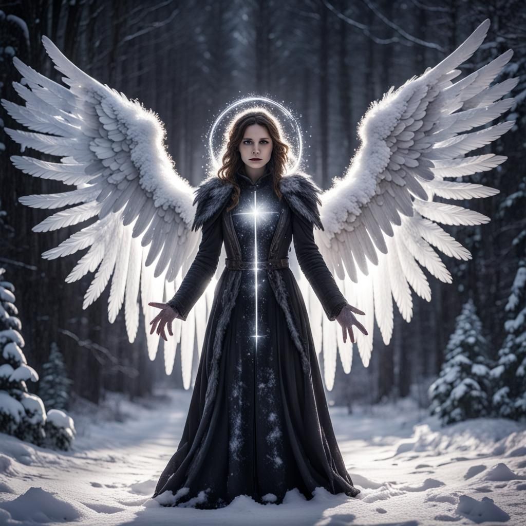 Surreal Dark Snow Angel Illuminated by Industrial Magic