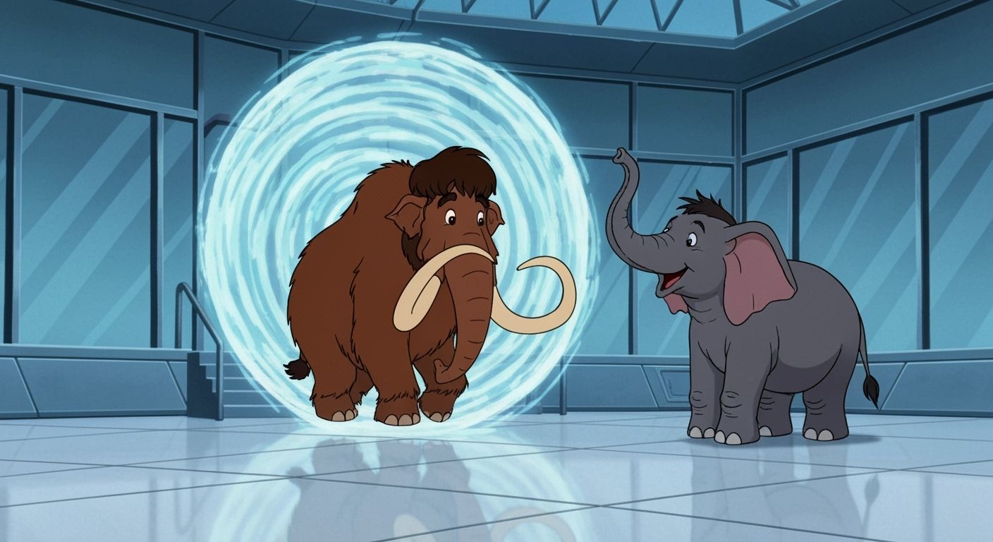 Woolly Mammoth Meets Elephant Through Time Portal