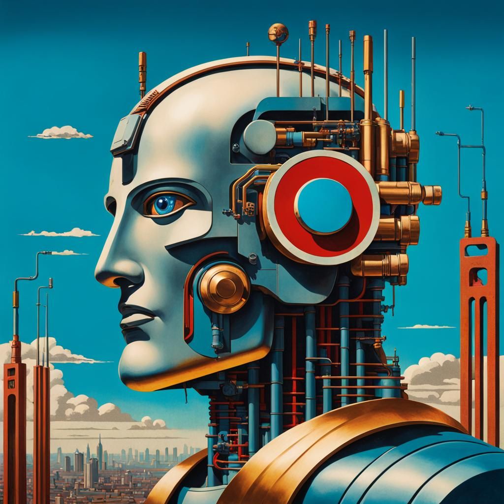 Cyborg Robot Man in 1930's Graphics Style