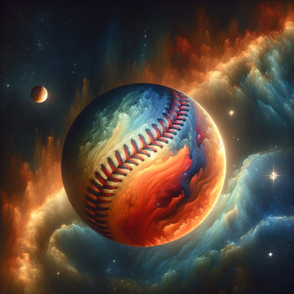 Cosmic Baseball Planet in Vibrant Space Art