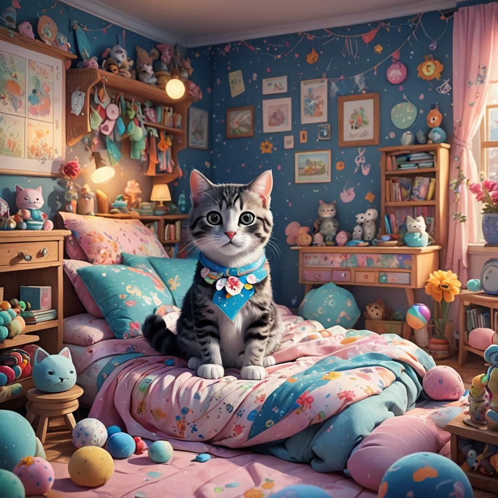 Whimsical Kitty in Enchanted PJs