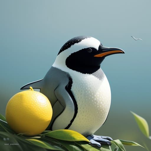 Whimsical Penguin-Lemon Hybrid in Soft Hues