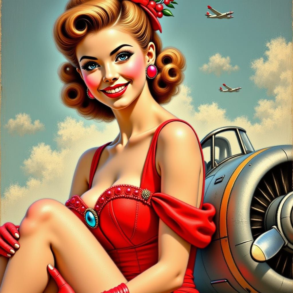 Sultry Pinup Model Flies High on Vintage Warplane