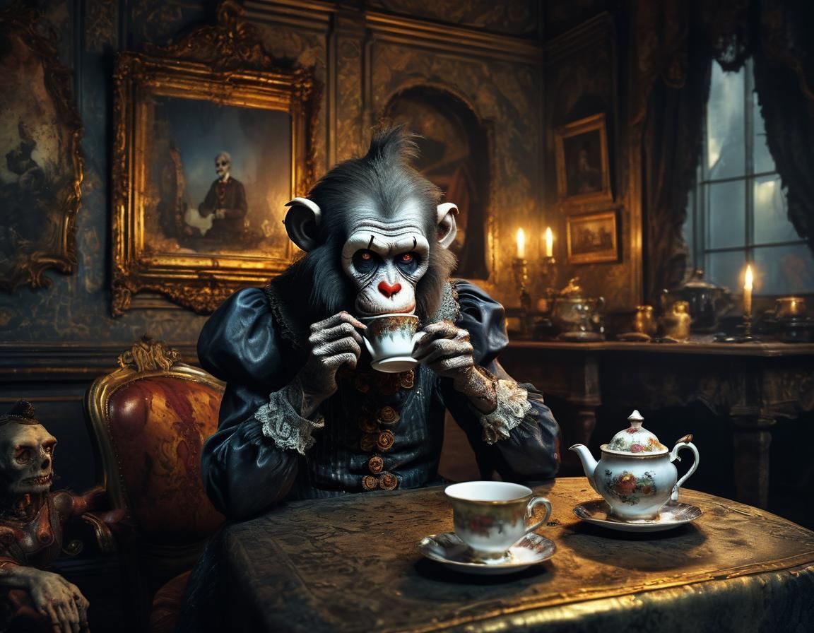 Hyperrealistic Gothic Portrait of a Zombie Monkey Monster Cl...