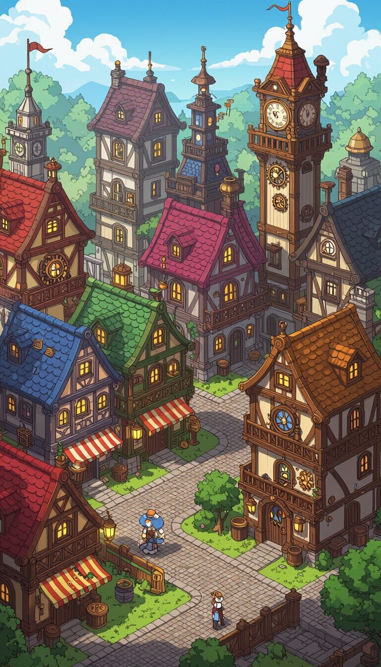 Steampunk Cityscape in Anime Style