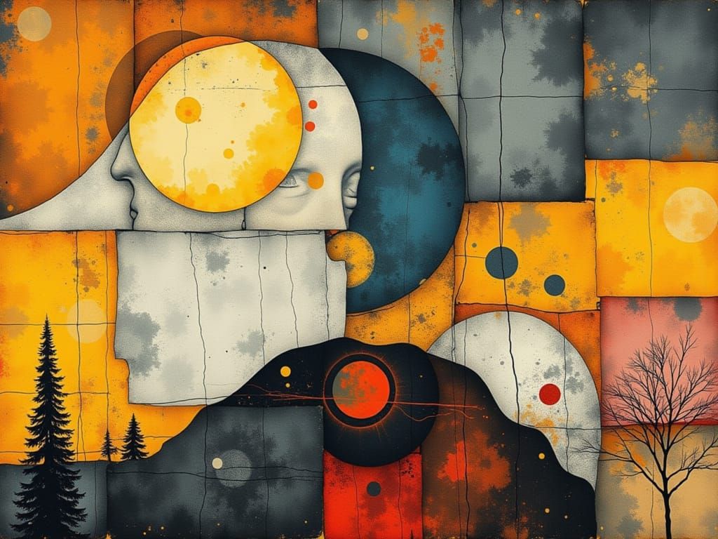 Fragmented Visage Mixed Media Painting in O'Keeffe Style