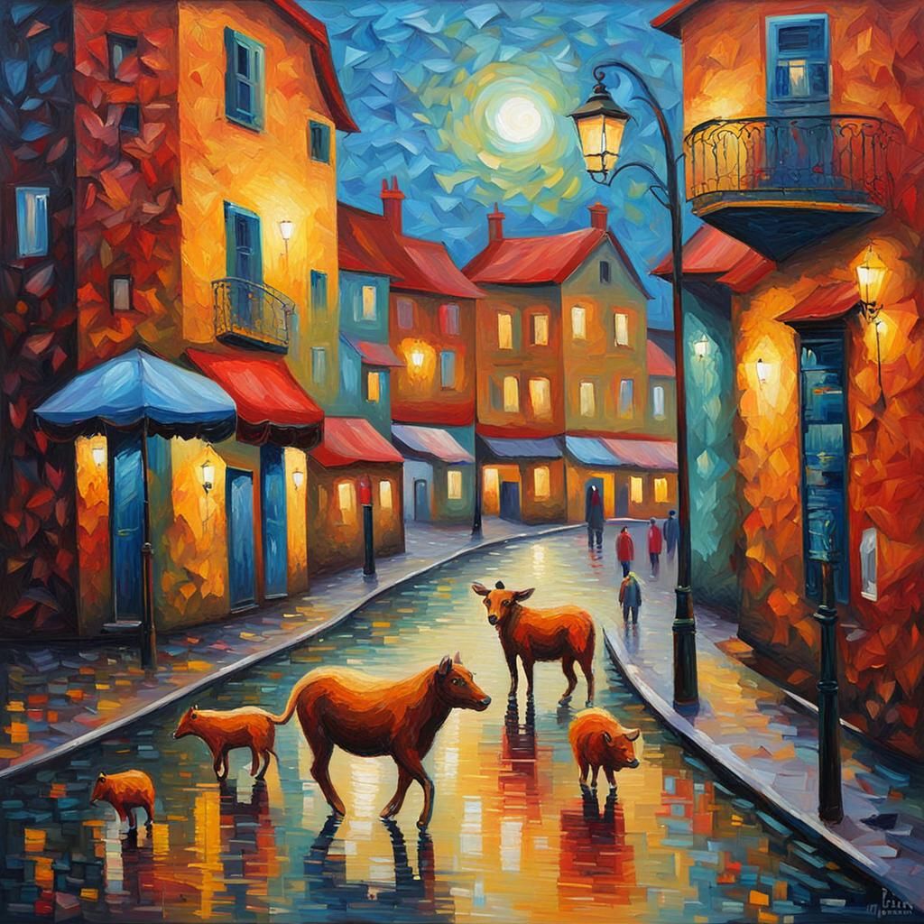 Wild Street in Vibrant Neo-Impressionist Style