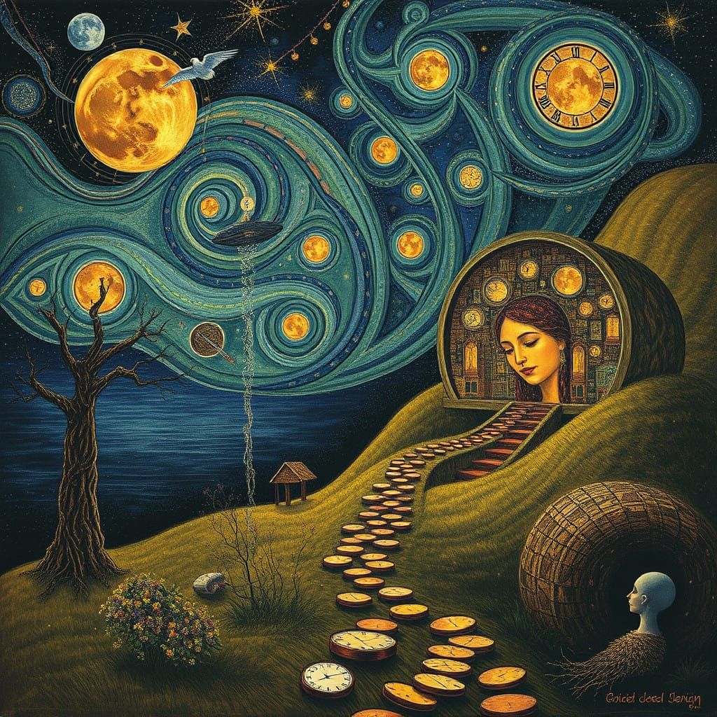 Gilded Timeless Dreamscape in Art Nouveau Style