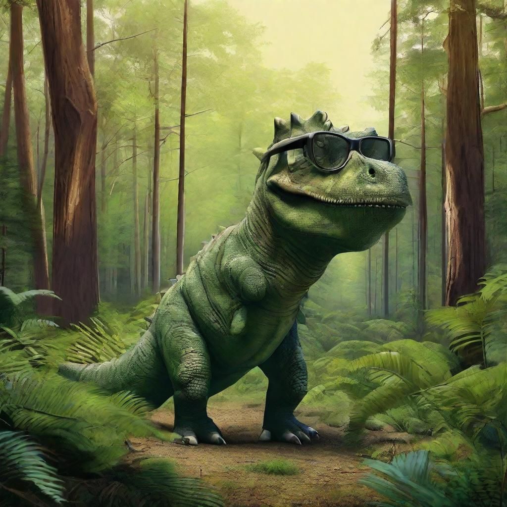 Dinosaur with Eyeglasses in Woodland