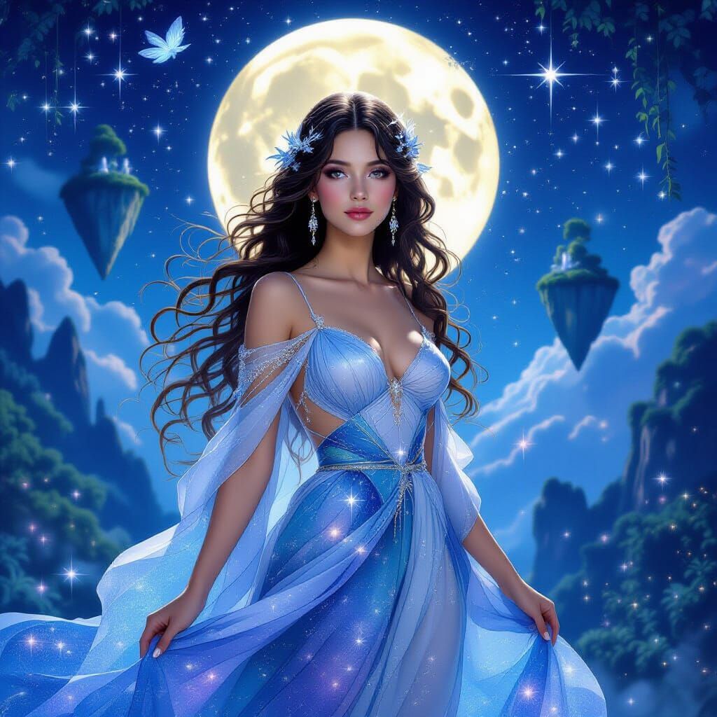 Celestial Goddess in Pre-Raphaelite Art Nouveau Style