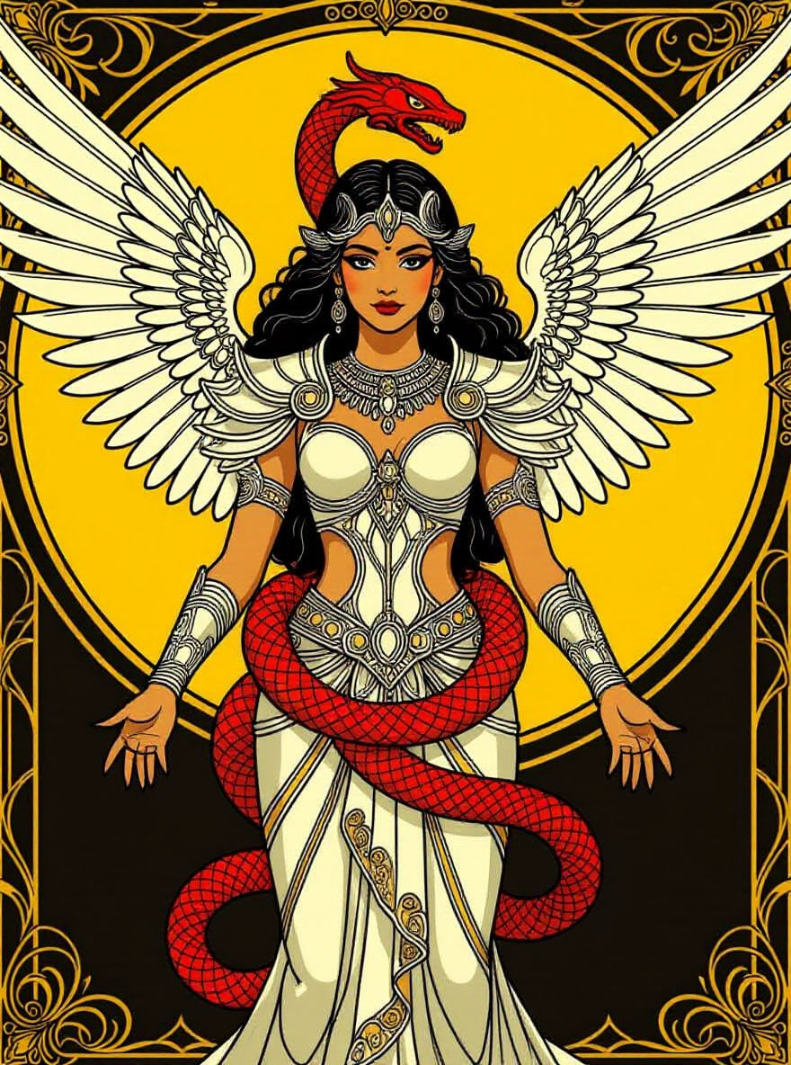Indian Angel with Serpent in Art Nouveau Style