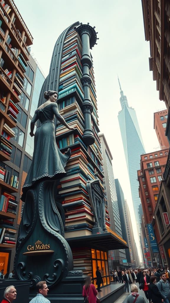 Whimsical Book Metropolis in Hyperrealistic Style