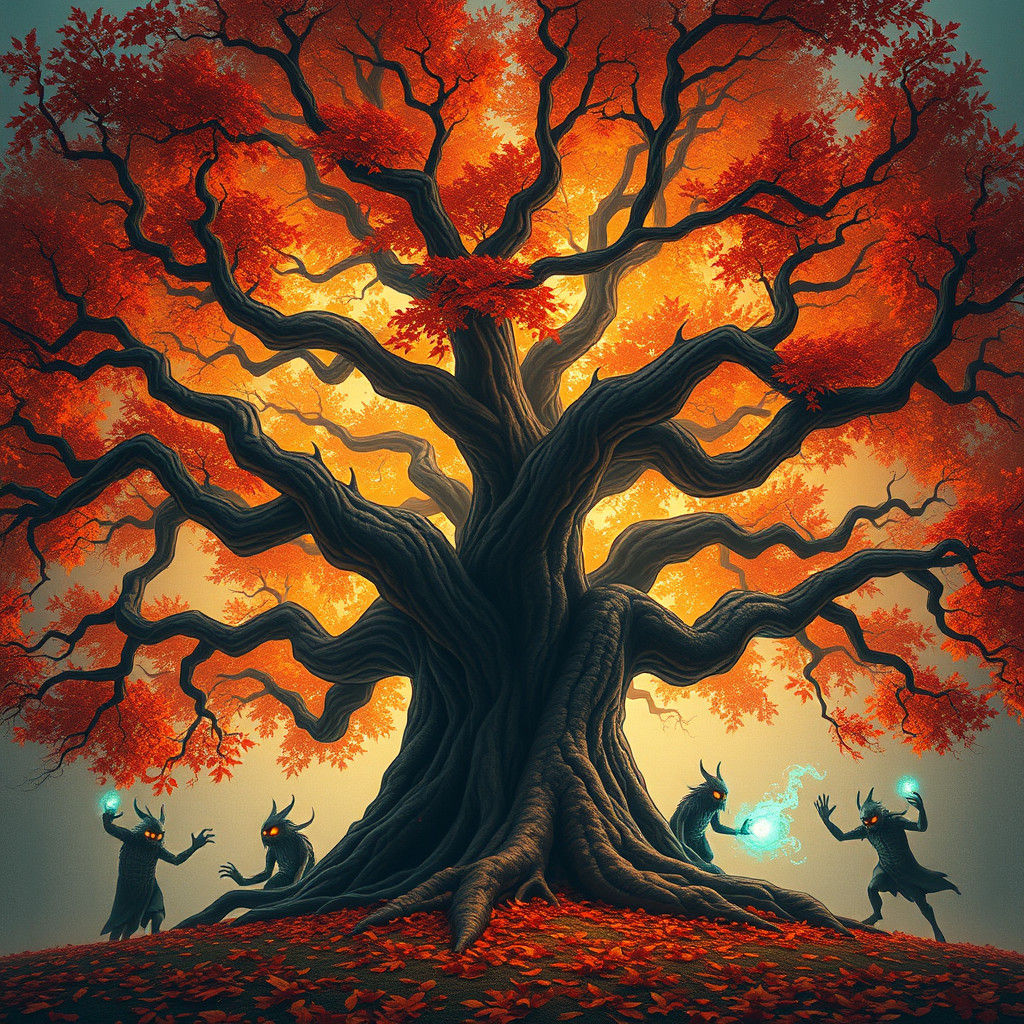 Majestic Autumn Tree in a Fantasy Realm