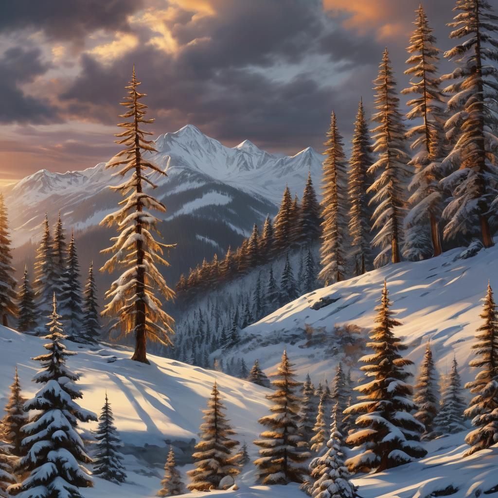 Winter Sunset Amidst Majestic Snowy Peaks