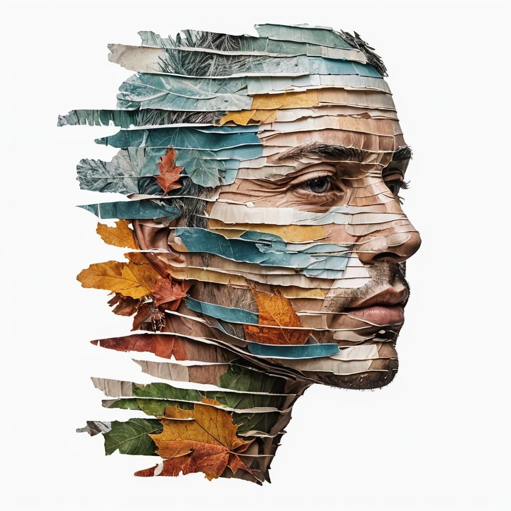 Surreal Double Exposure Portrait in Hyperealistic Paper Art....