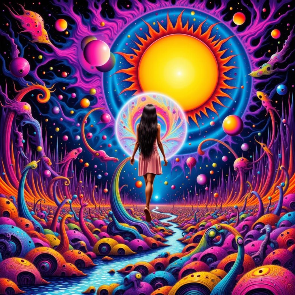 Psychedelic Portal: Woman Enters a Surreal World