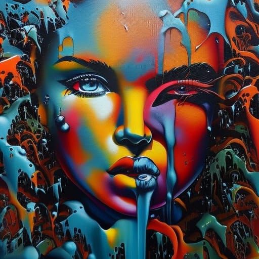 Vibrant Street Art: Splattered Graffiti in High Contrast Col...
