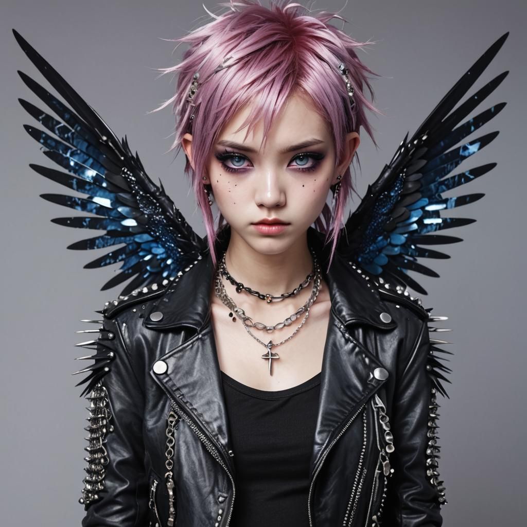 Surreal Fairy in Edgy Attire Radiates Punk Spirit with Vibra...