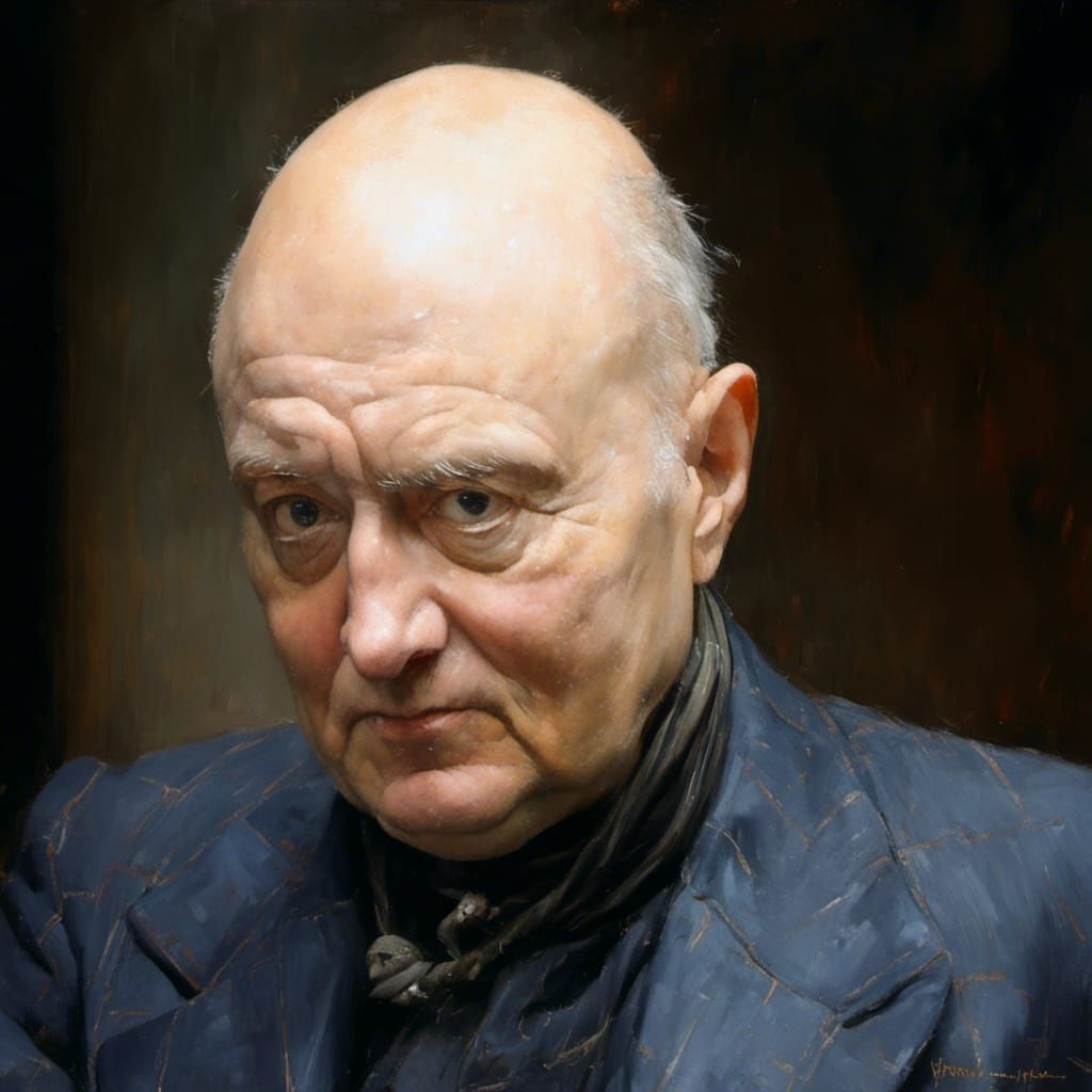 Bald Madman in Warm Golden Light, Dutch Renaissance Portrait...