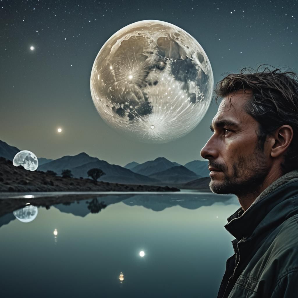 Moonscaped Alien Planet with Handsome Man in Moonlight