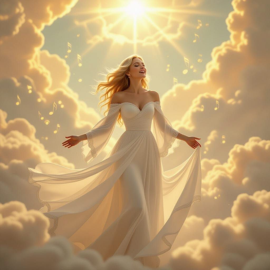 Blonde Woman Singing in a Celestial Heaven
