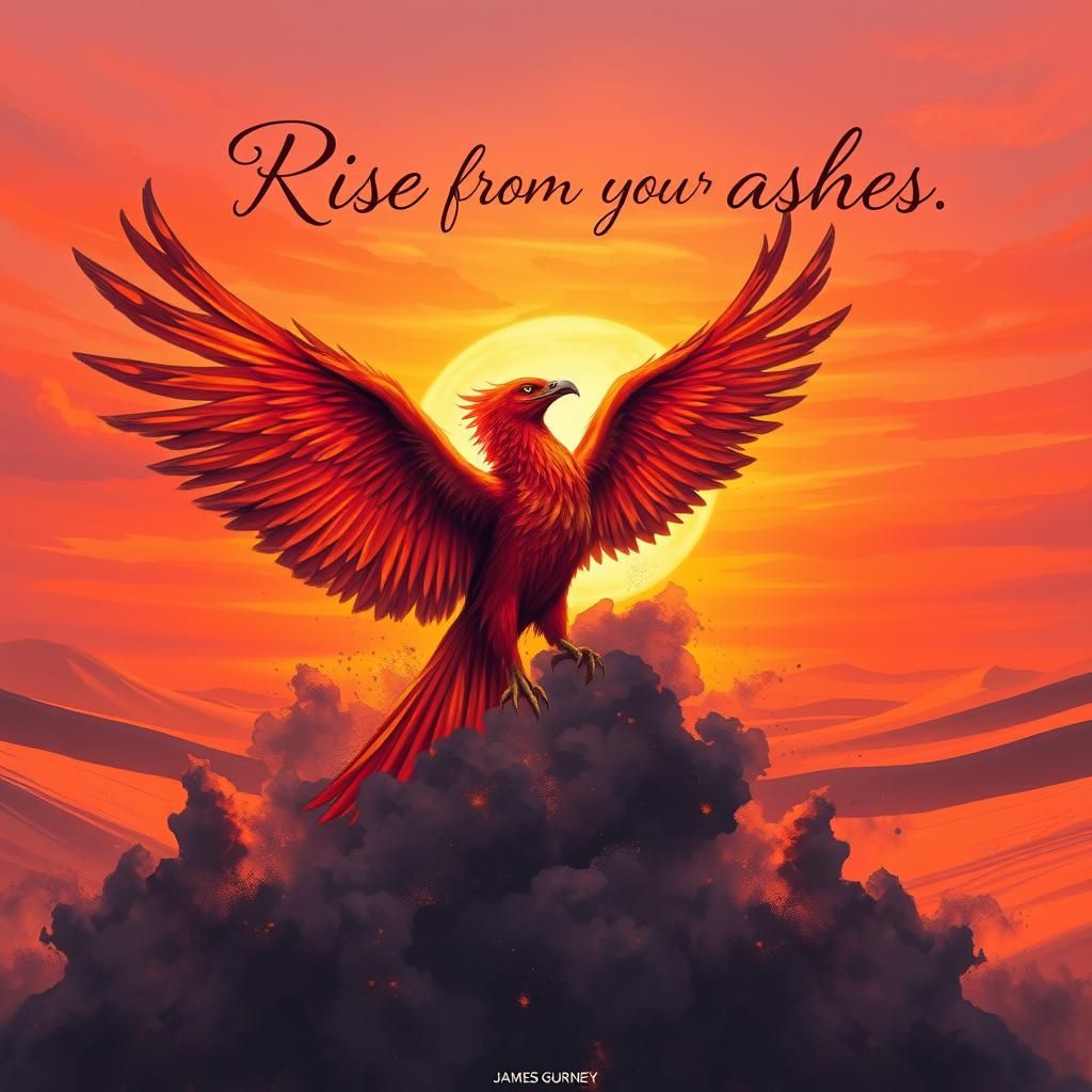 Magnificent Phoenix Ascends from Ashes in Vibrant, Impressio...