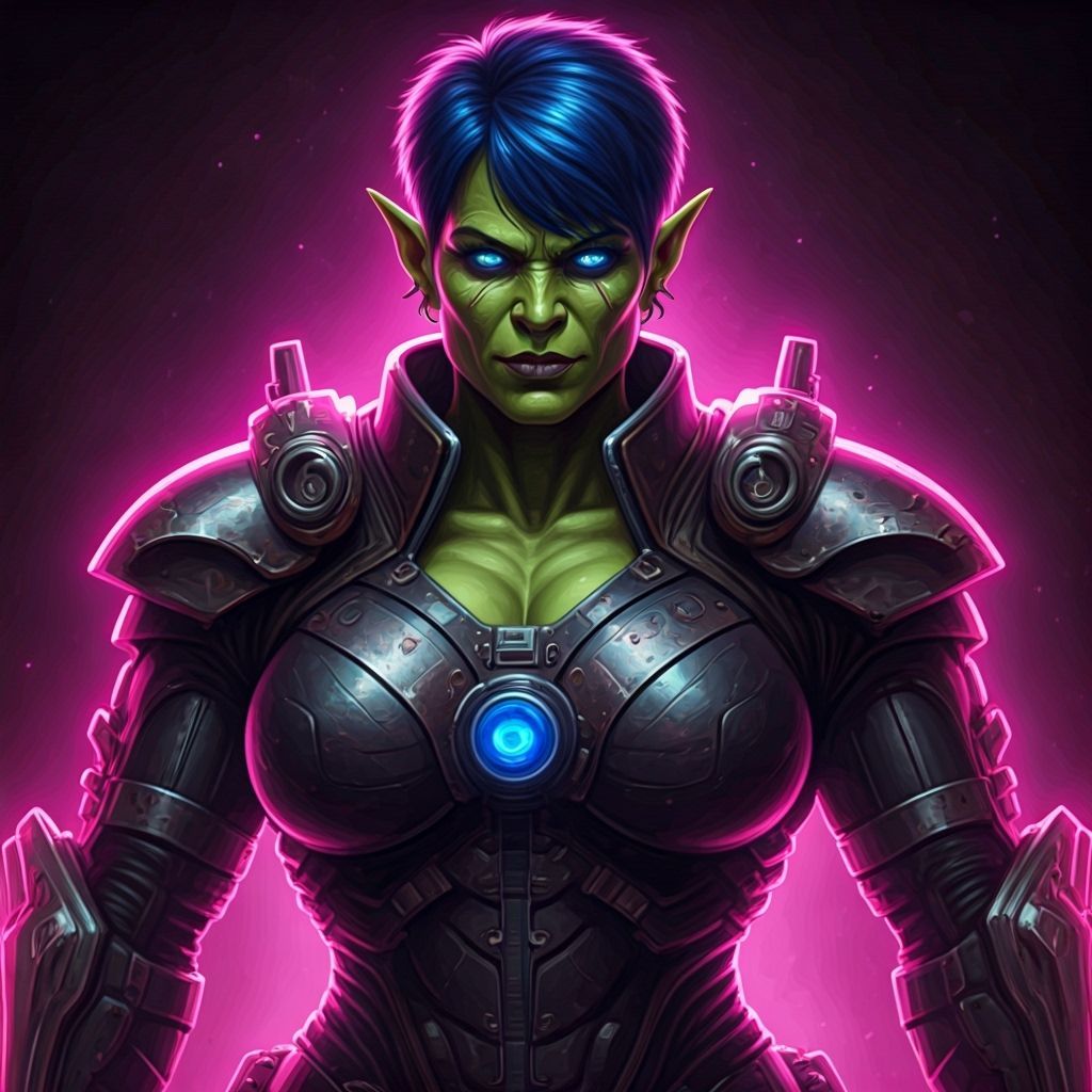 Ork Vigilante in Retrofuturistic Cyberpunk Style