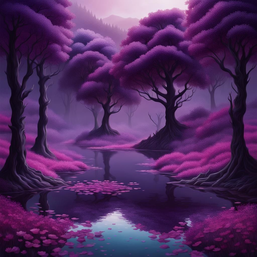 Dreamy Cosmic Trees in a Lavender Hues Landscape