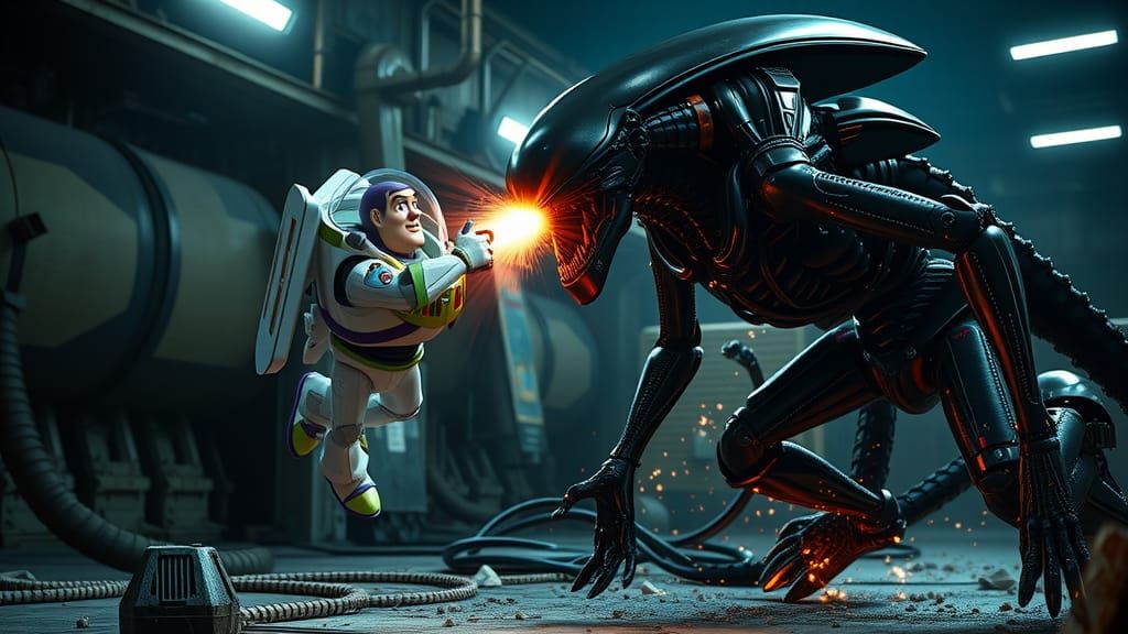 Space Ranger Battles Xenomorph in a Dark, Industrial Hellsca...