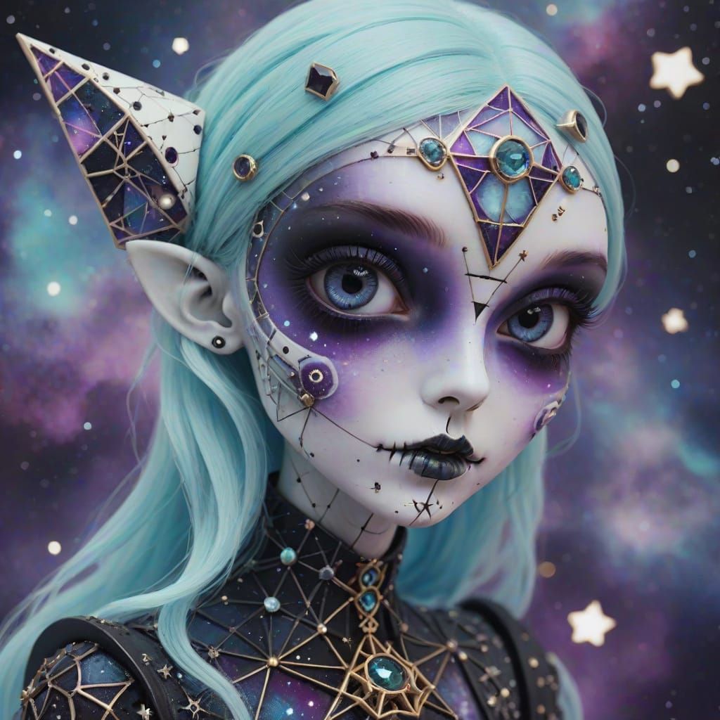 Gothic Halloween Girl With Haunted Porcelain Beauty