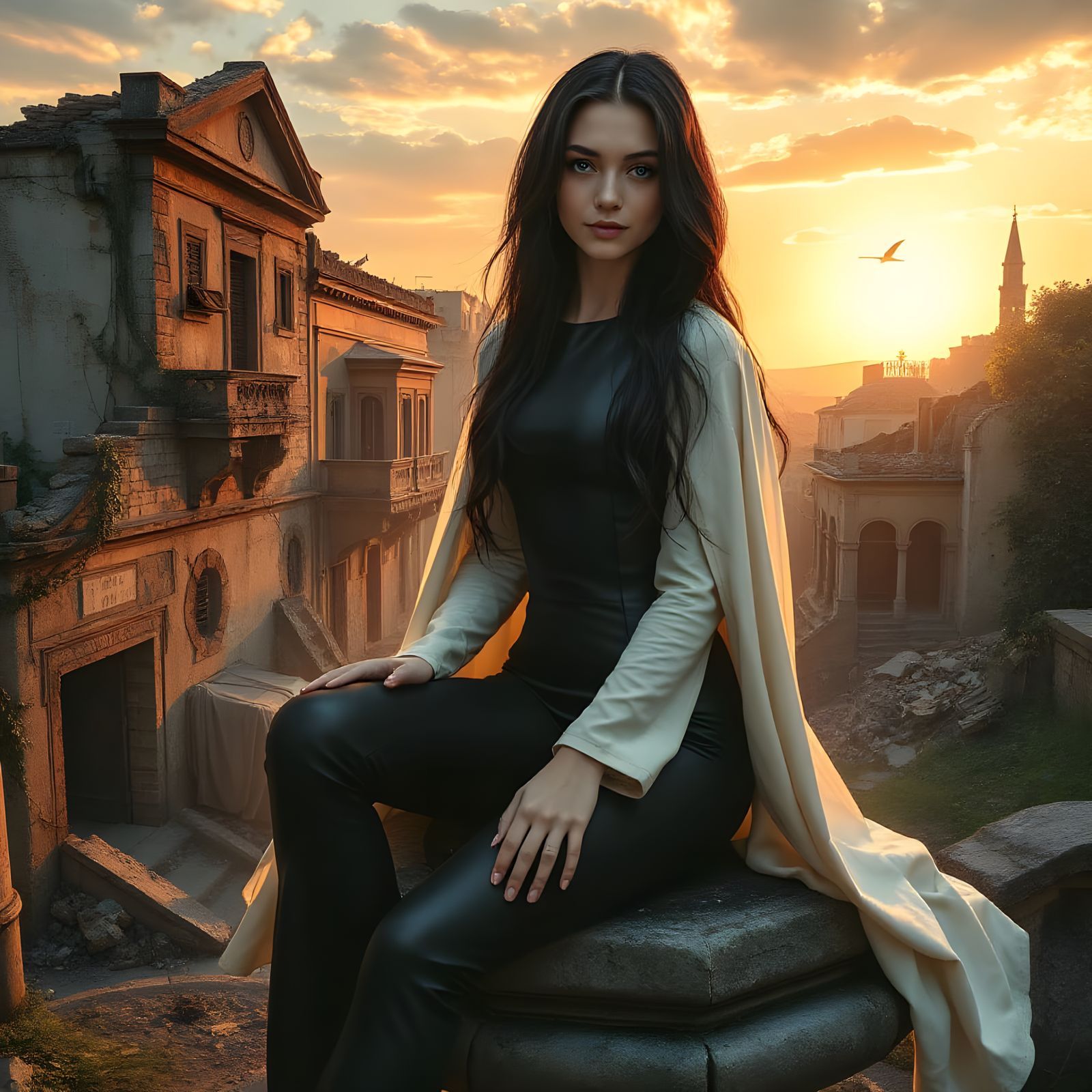 Sleek Assassin in Ruins of Ancient City