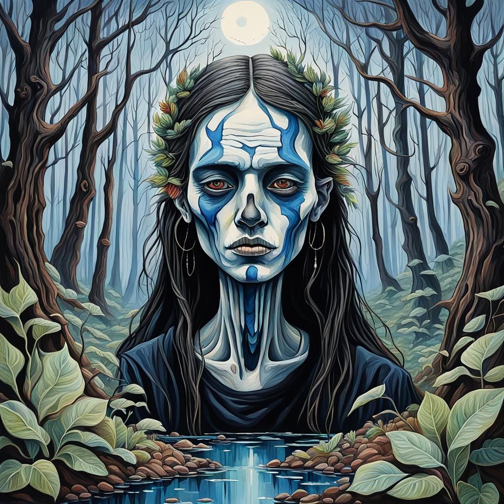 Melancholic Figure in Gouache Painting