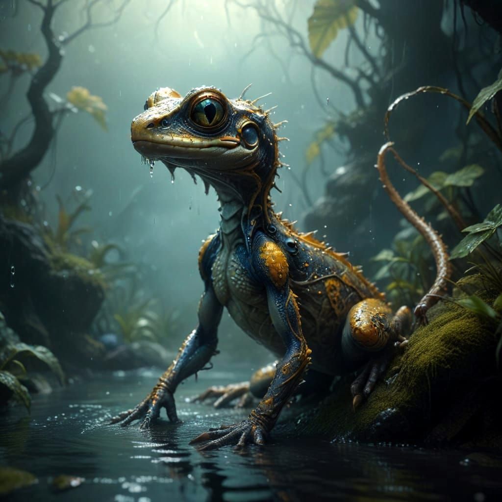Realistic Blue Amphibian Masterpiece in Hyperrealistic Style