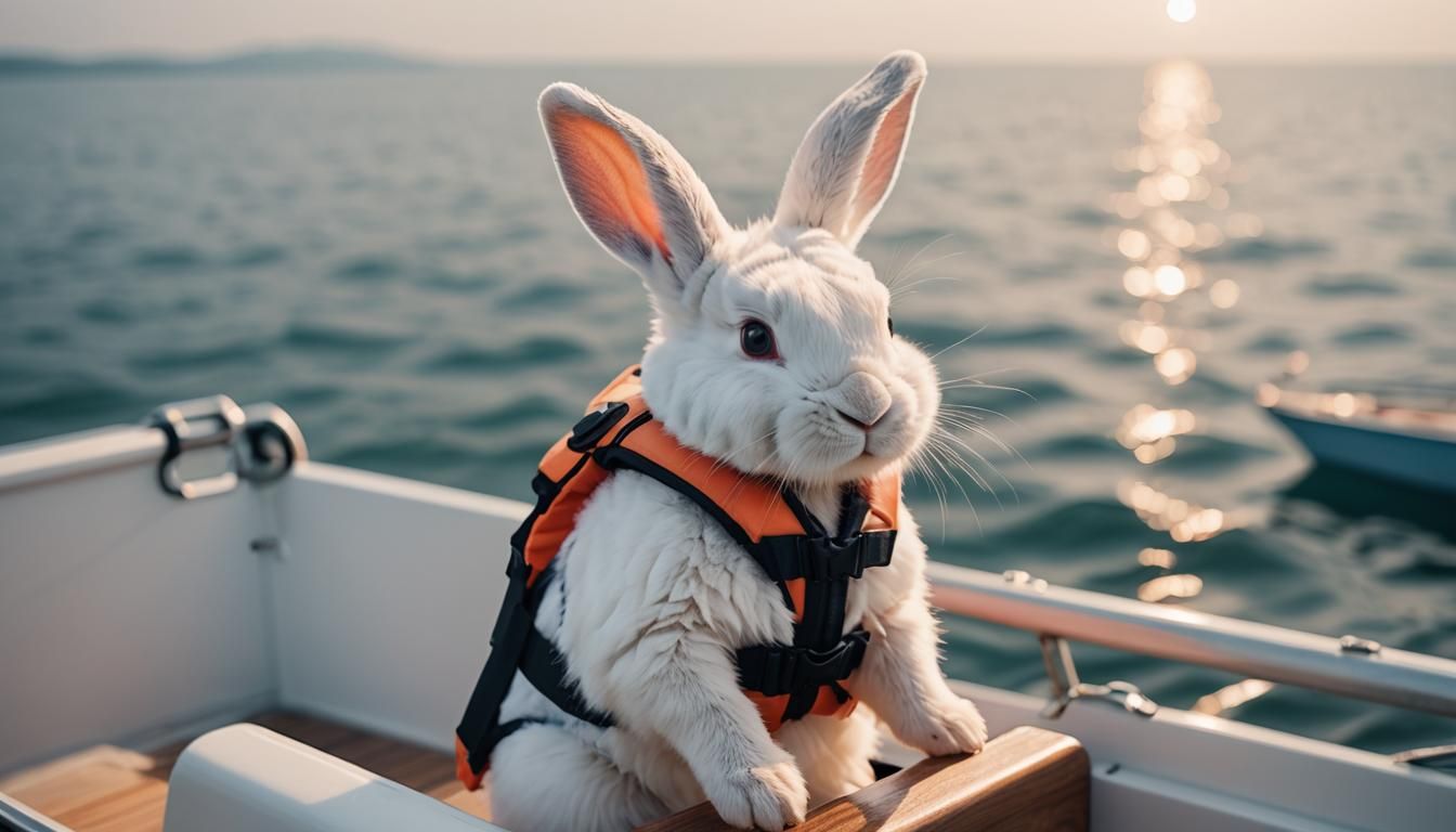 Cute White Bunny Cruises the Open Water in Style