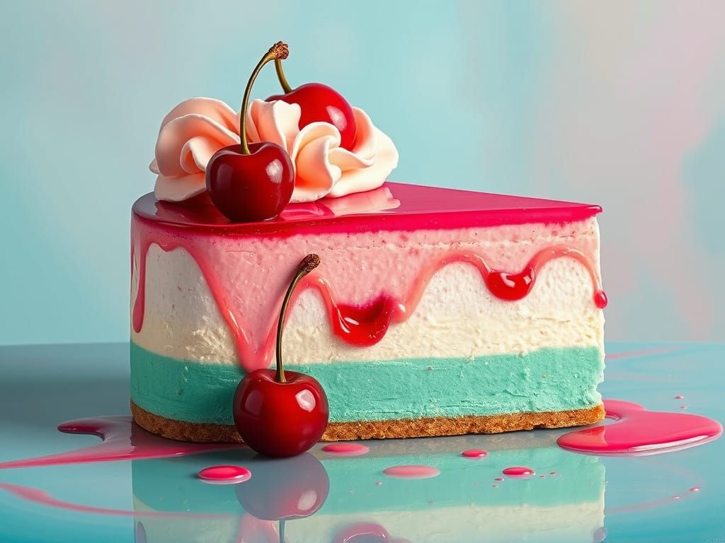 Moebius Painting of Cherries in Iridescent Teal