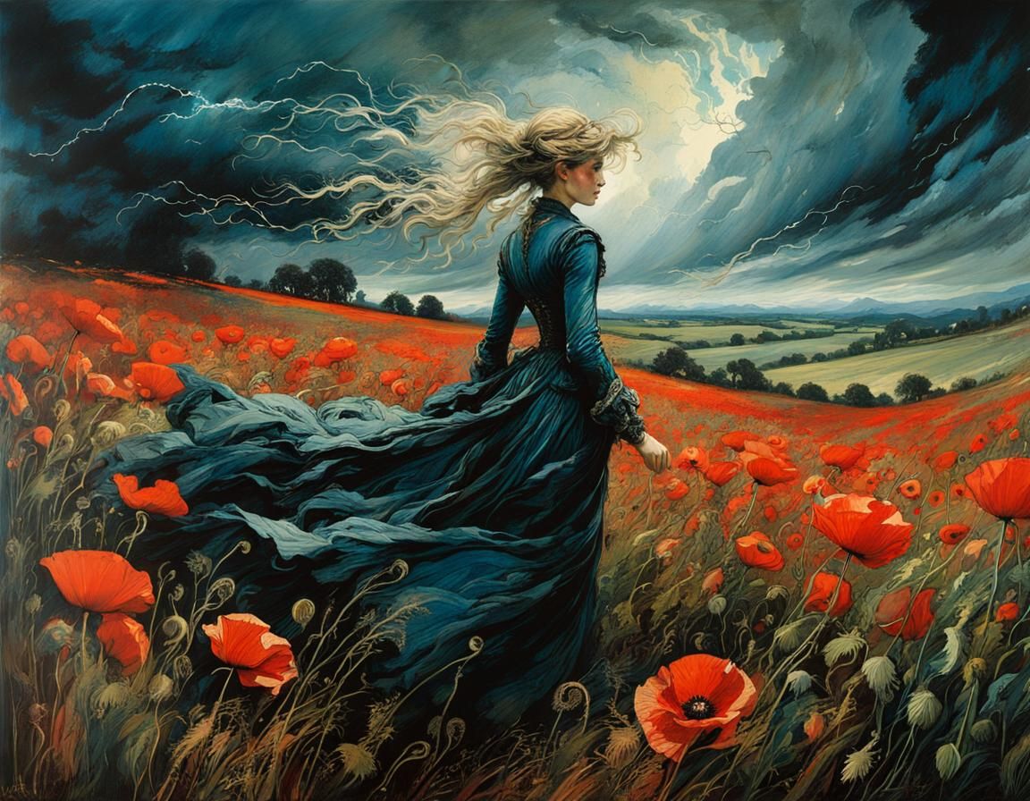 Mysterious Storm Unfolds Over Vibrant Poppy Field