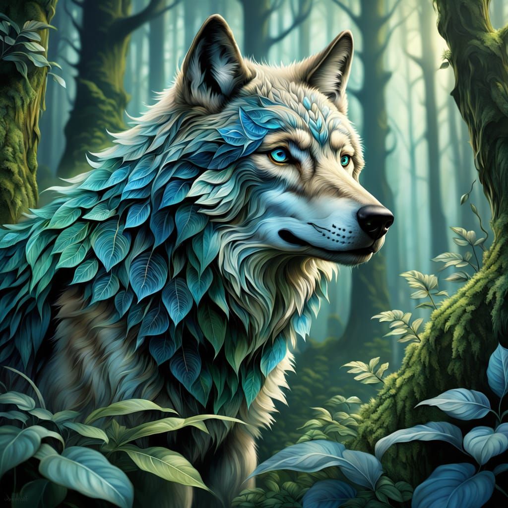 Wolf Blends into Enchanted Forest