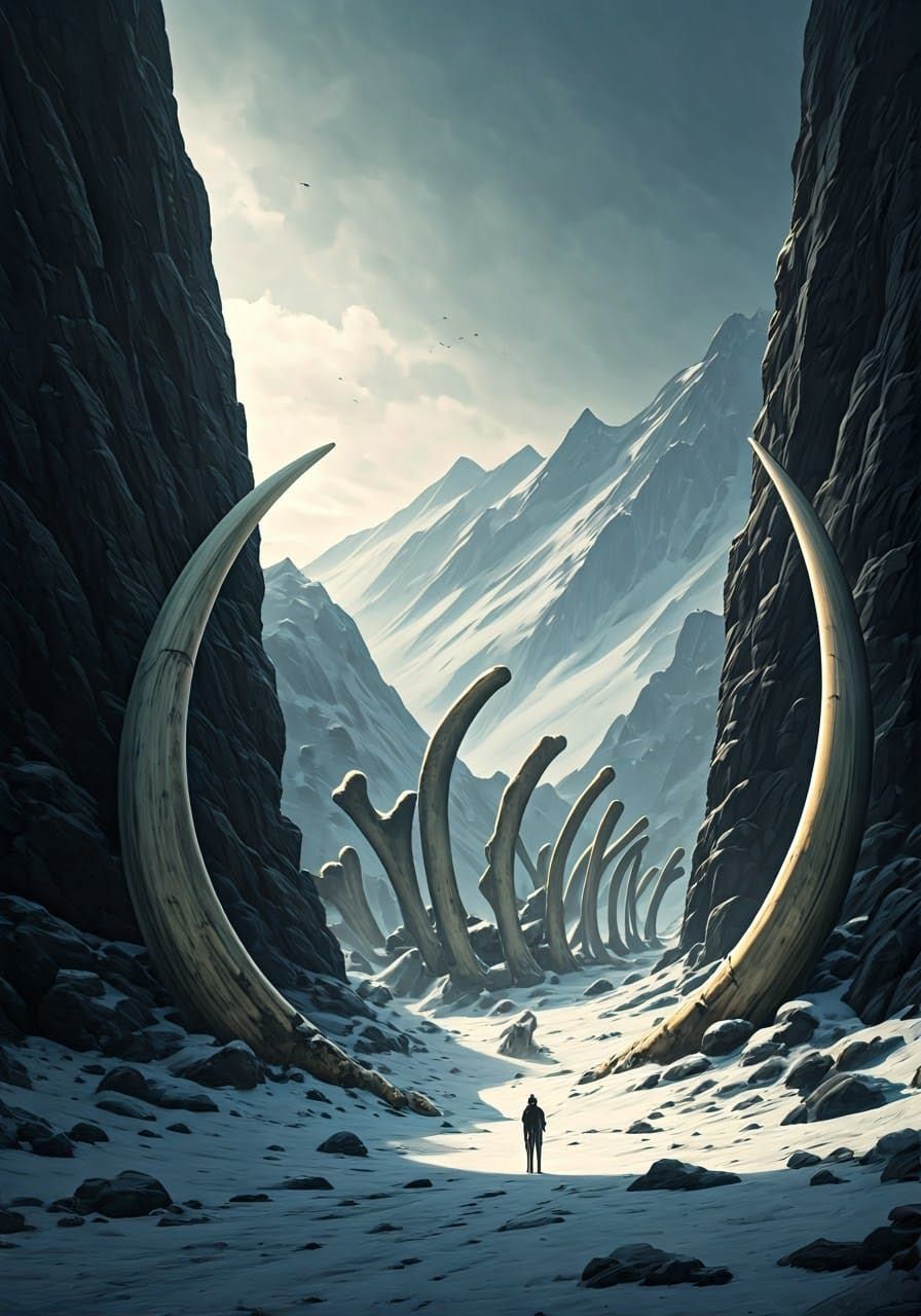 Epic Winter Landscape with Ancient Fossils and Protruding Ri...