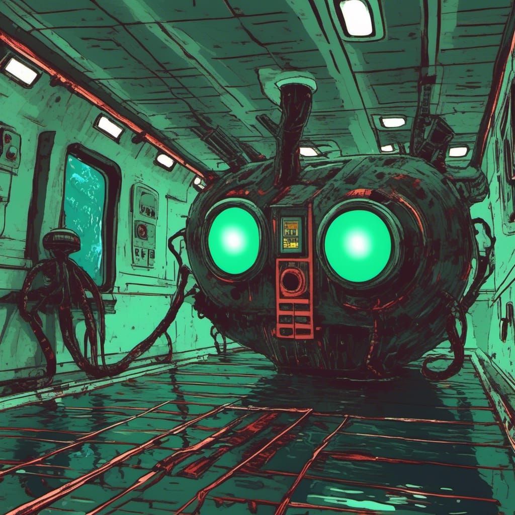 Submechanophobia Horror Scene in Retro Videogame Style