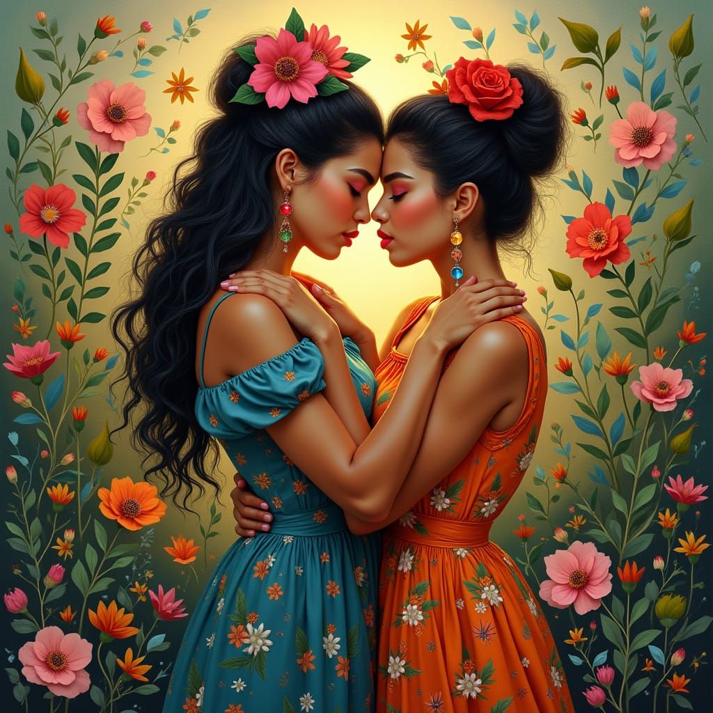 Tender Moment of Devotion in Vibrant Blooms