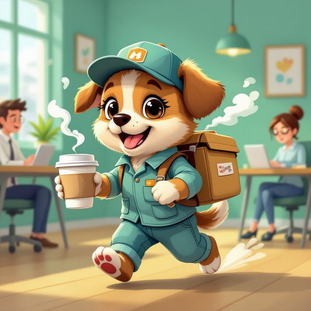 Coffee-Fueled Puppy Delivers Joy to Office Workers