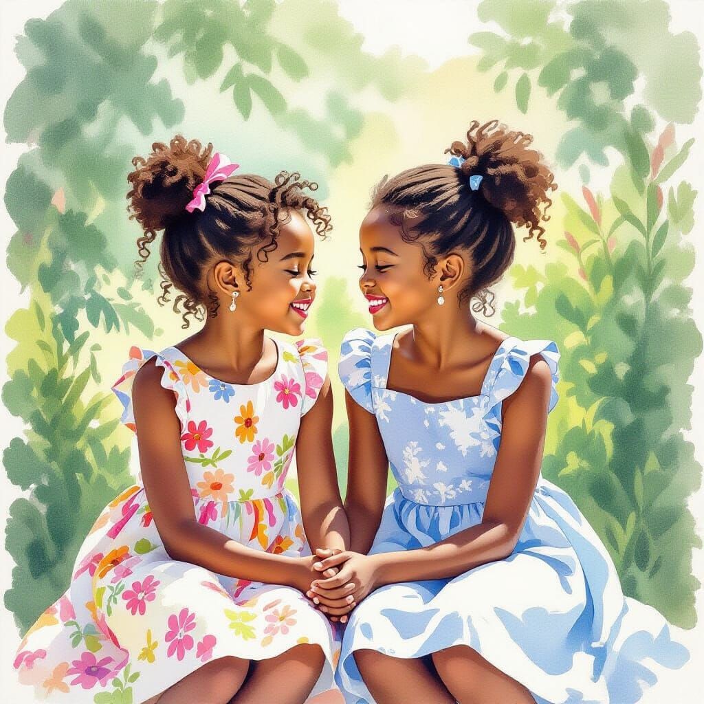 Cousins Share Secrets in Watercolor Hues
