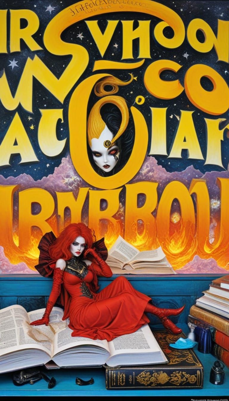 Cyberpunk Sorceress Study of Ancient Tomes and Mystical Arti...