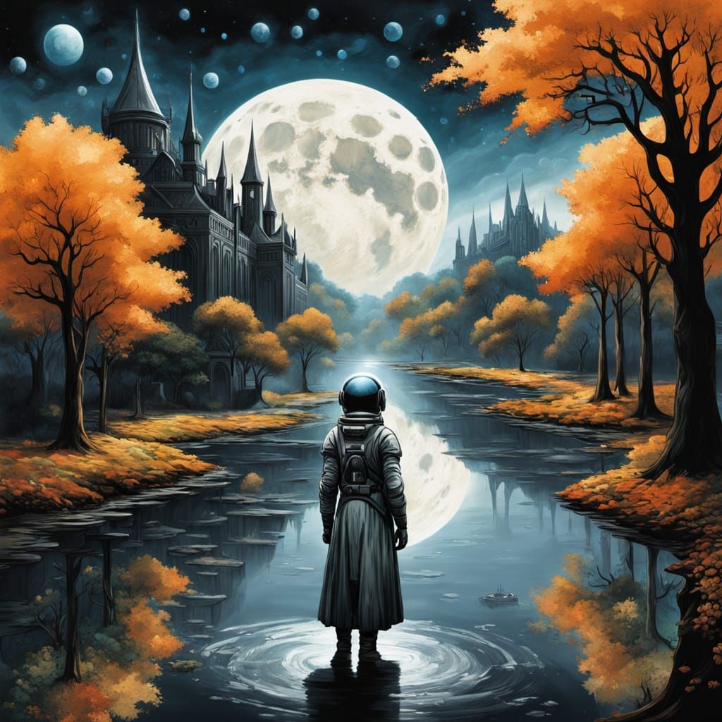 Astronaut Tends Glowing Vineyard on Moon